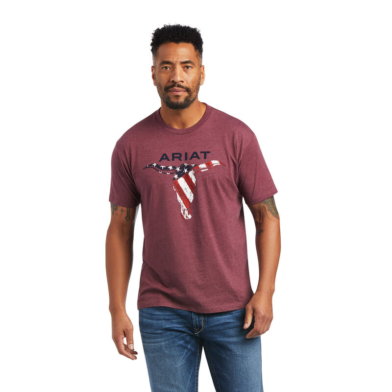 Ariat T-Shirts Herren - Steer Skull Usa Bordeaux ( RNTLG-6941 )
